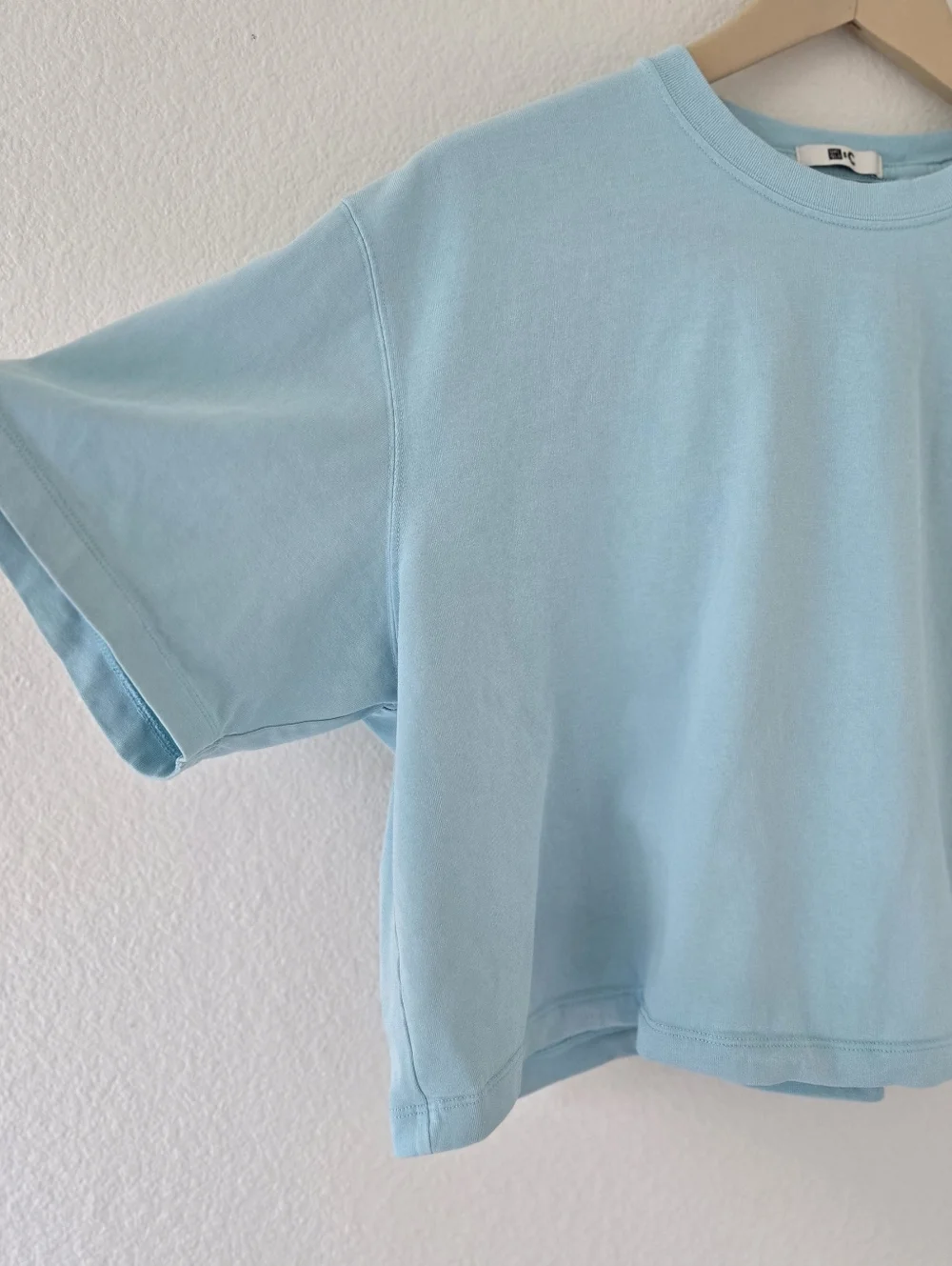 Uniqlo AIRism Cotton Cropped Boxy Oversized T-Shirt Womens Size Large Blue - Picture 3 of 12